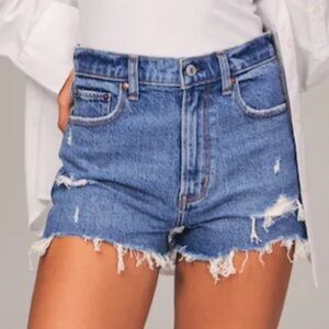 Abercrombie Ultra High Rise Mom Short Denim Cutoffs Medium Destroy Blue 28 / 6